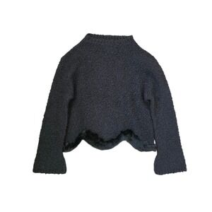 Essex Italy Rabbit Fur Trim Wool Wave Shape Bottom Elegant Chic Sweater sz XL